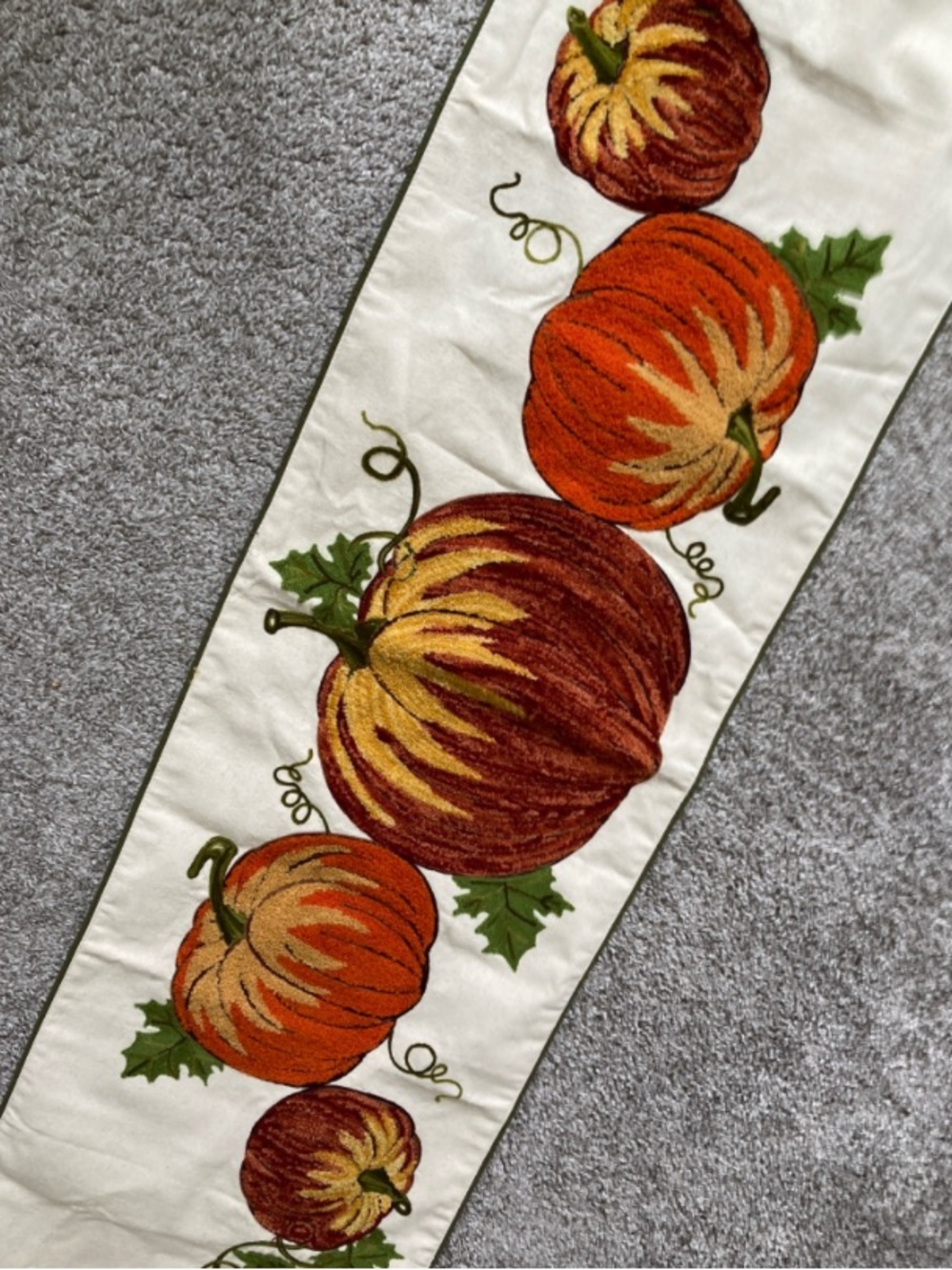 Pumpkin Fall Autumn Harvest Table Runner crewel embroidered Cotton by Domain